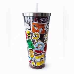 Peanuts Snoopy Glitter Tumbler Cup 20oz Spoontiques Sticker Art Straw NEW